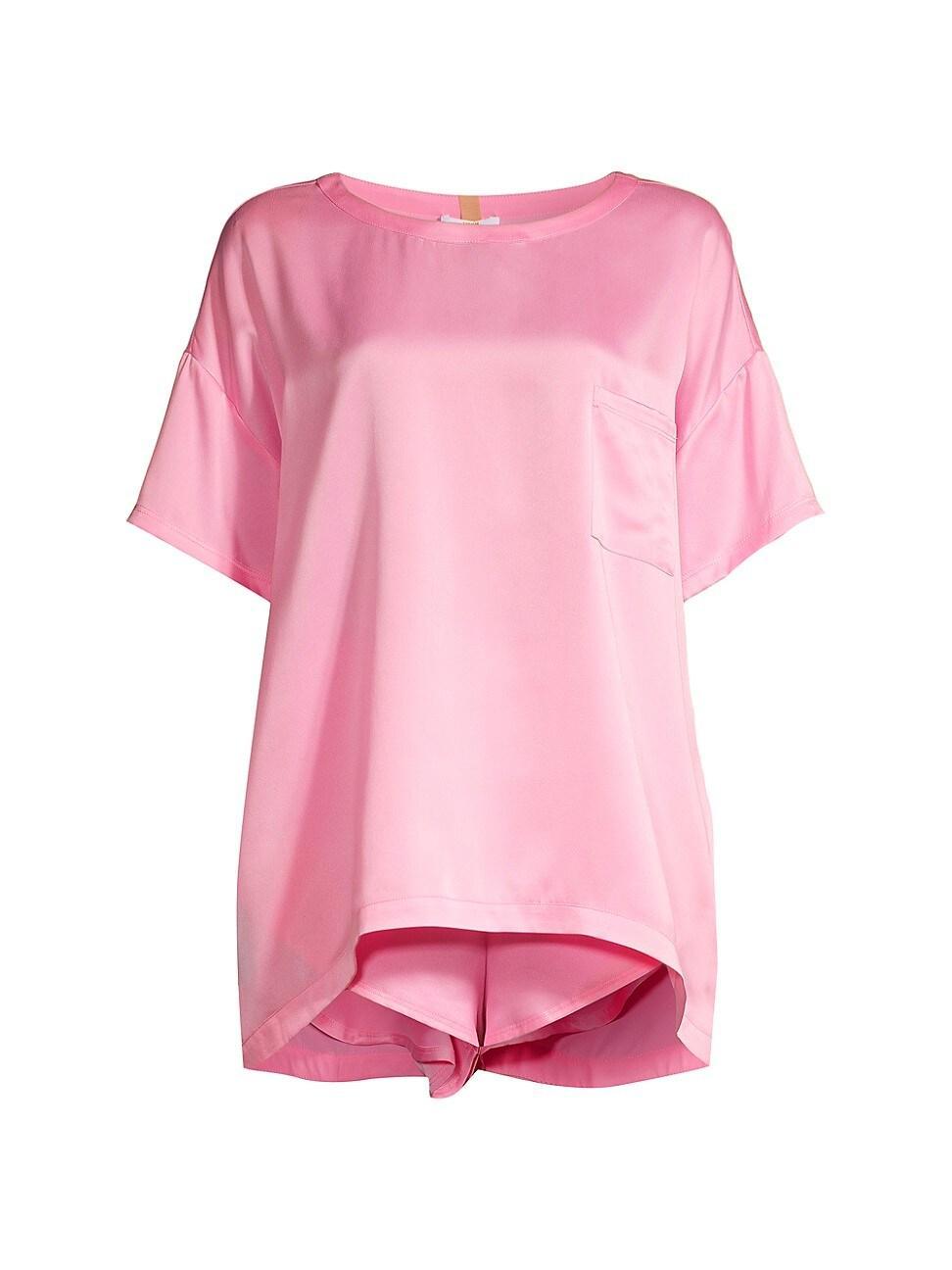 Womens Washable Silk Tee 2-Piece Pajama Set Product Image