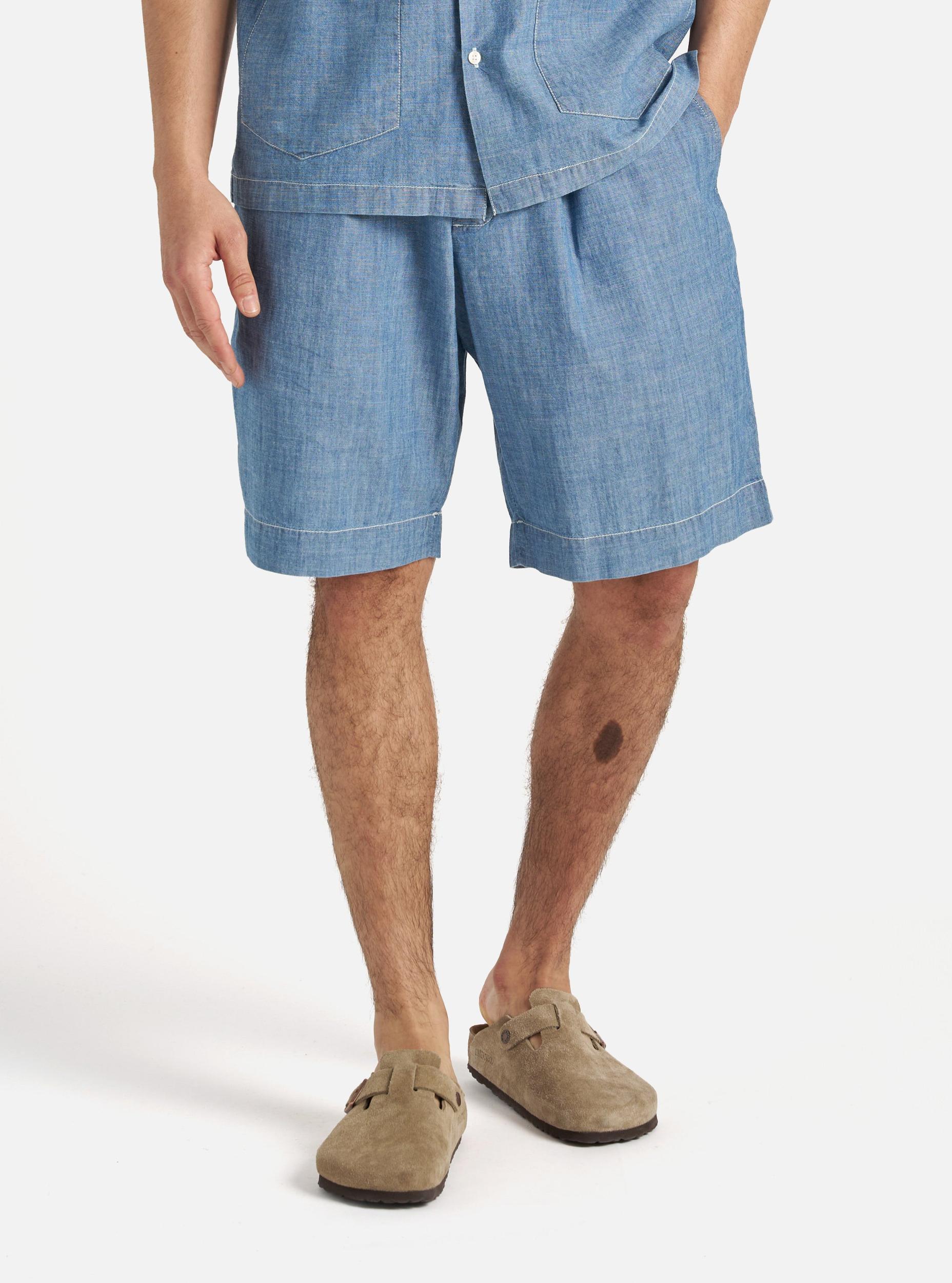Washed Indigo Chambray Pleated Track Short Product Image