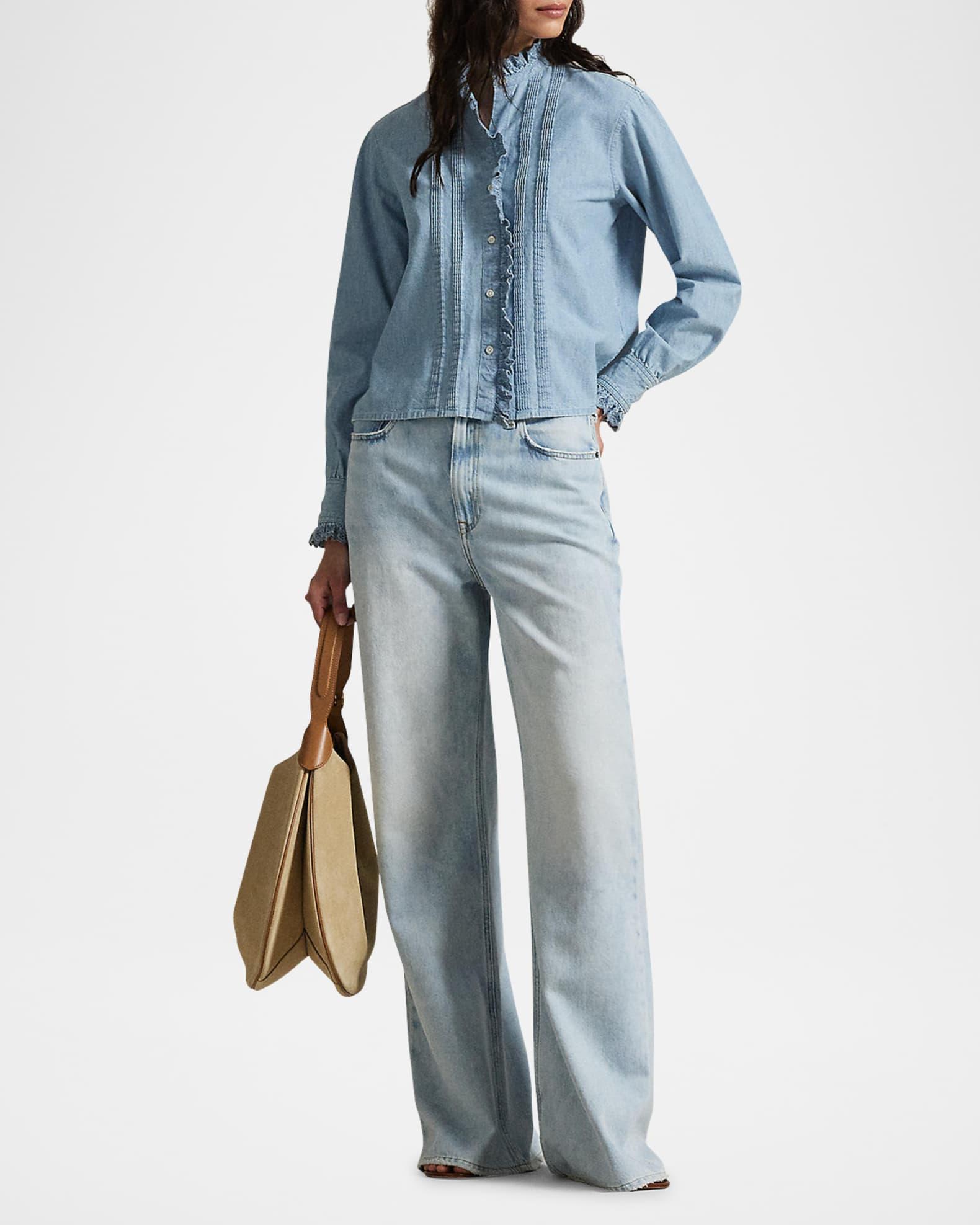 Ruffle-Trim Chambray Top Product Image