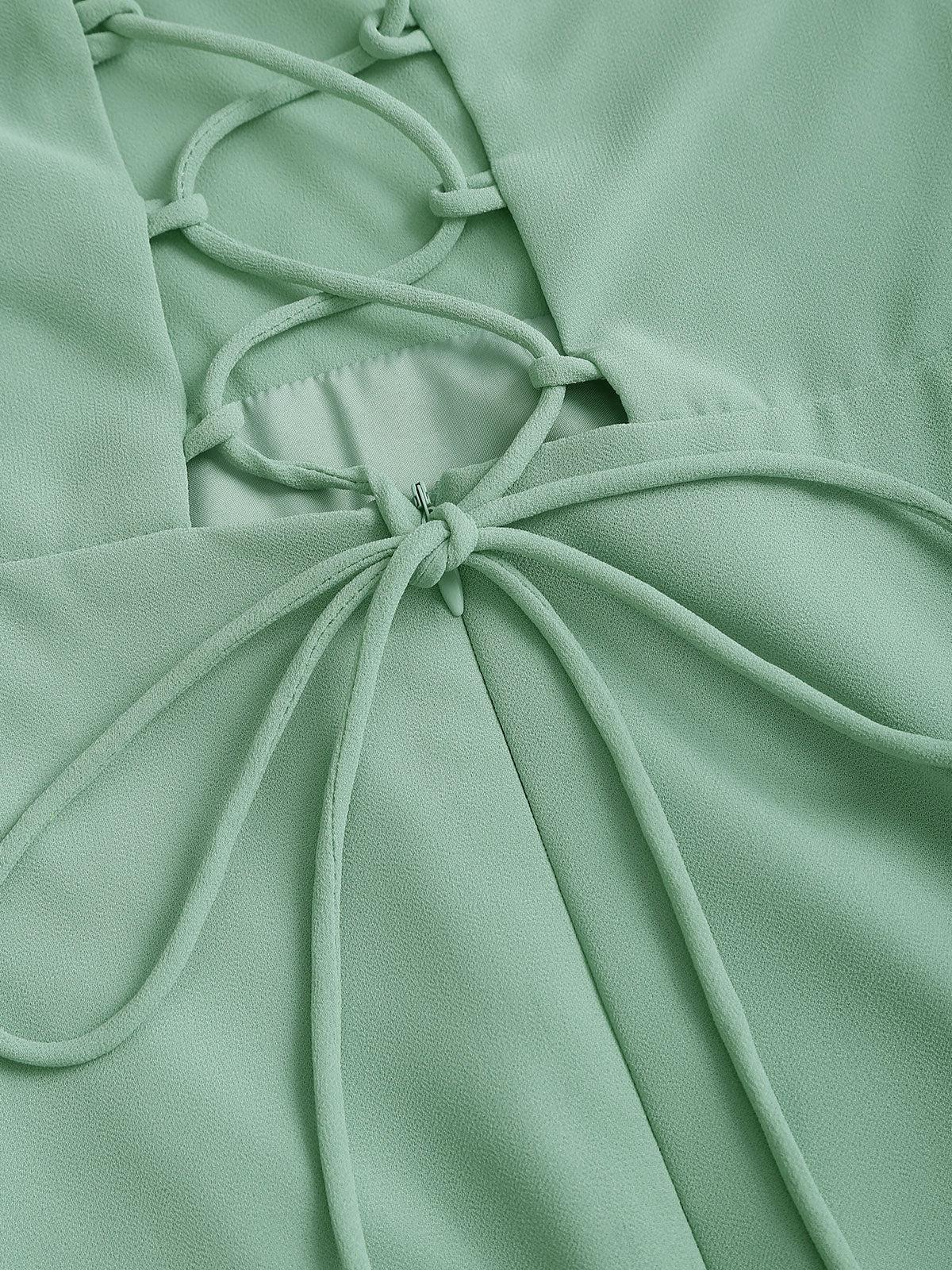 Green A-Line Backless Slip Maxi Dress Product Image