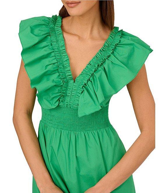 Adrianna by Adrianna Papell Ruffle V-Neck Smocked Waist Sleeveless Midi Dress Product Image