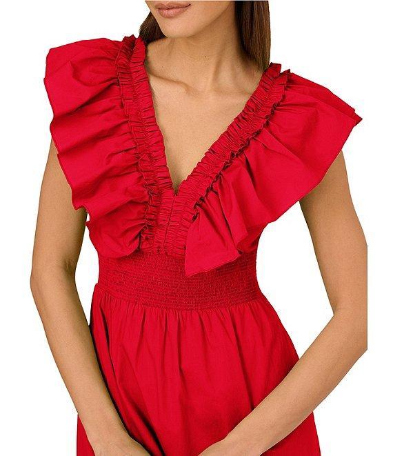 Adrianna by Adrianna Papell Ruffle V-Neck Smocked Waist Sleeveless Midi Dress Product Image