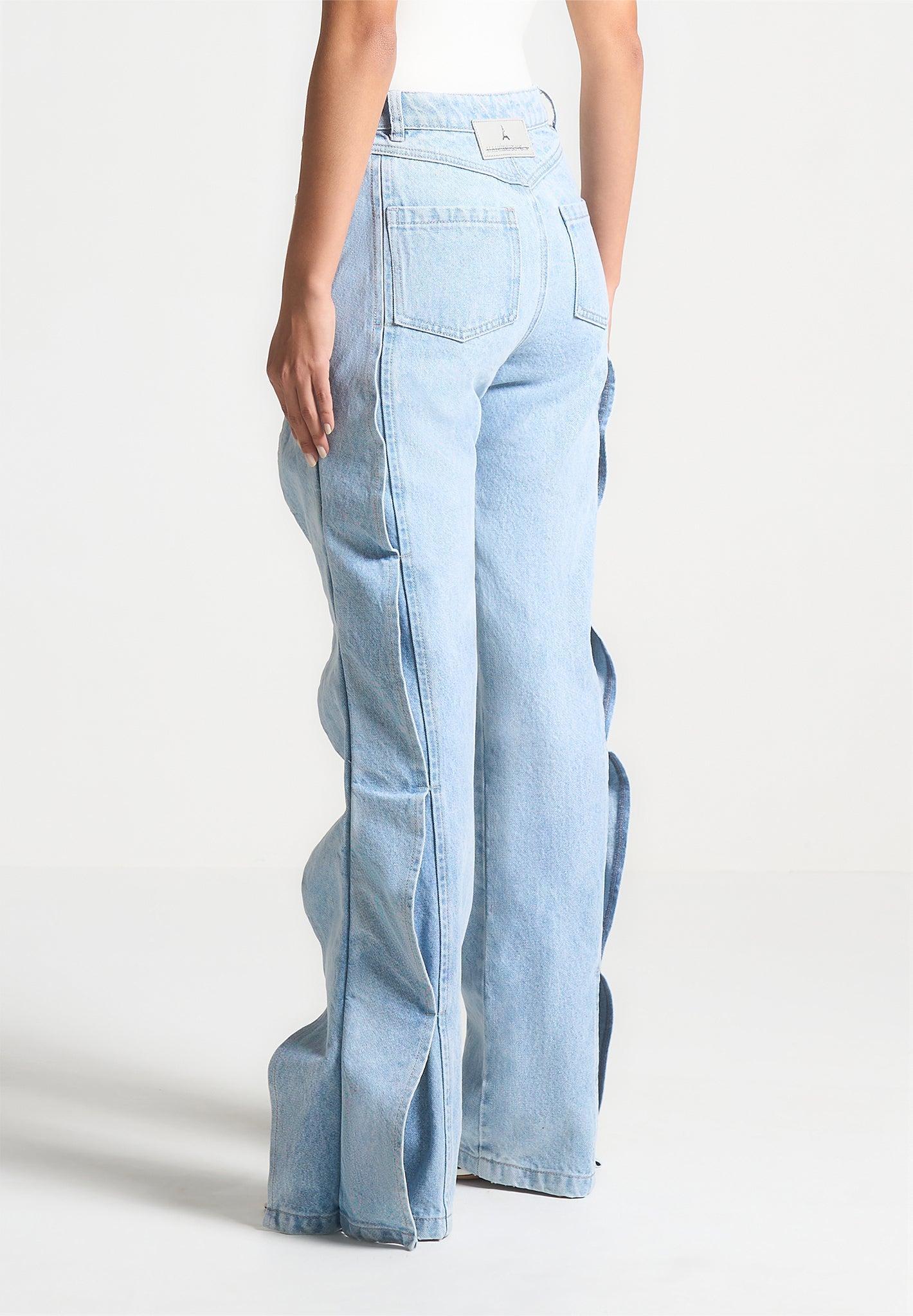 Wave Detail Boyfriend Jeans - Light Blue Female Product Image