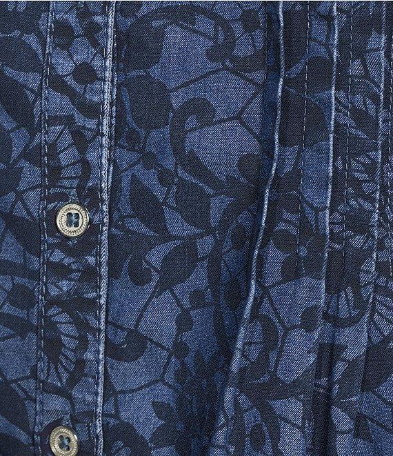 Allison Daley Petite Amazing Lace Print 3/4 Tie Sleeve Point Collar Button Front Lyocell Blouse Product Image