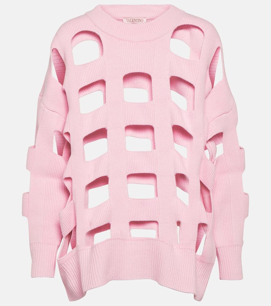 VALENTINO Cutout Wool Sweater In Pink Product Image