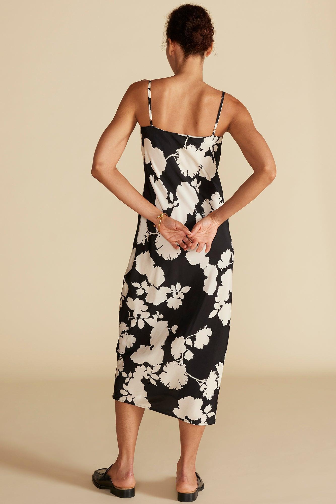 Eloise Cupro Slip Dress - Black and Ivory Rose Print Product Image