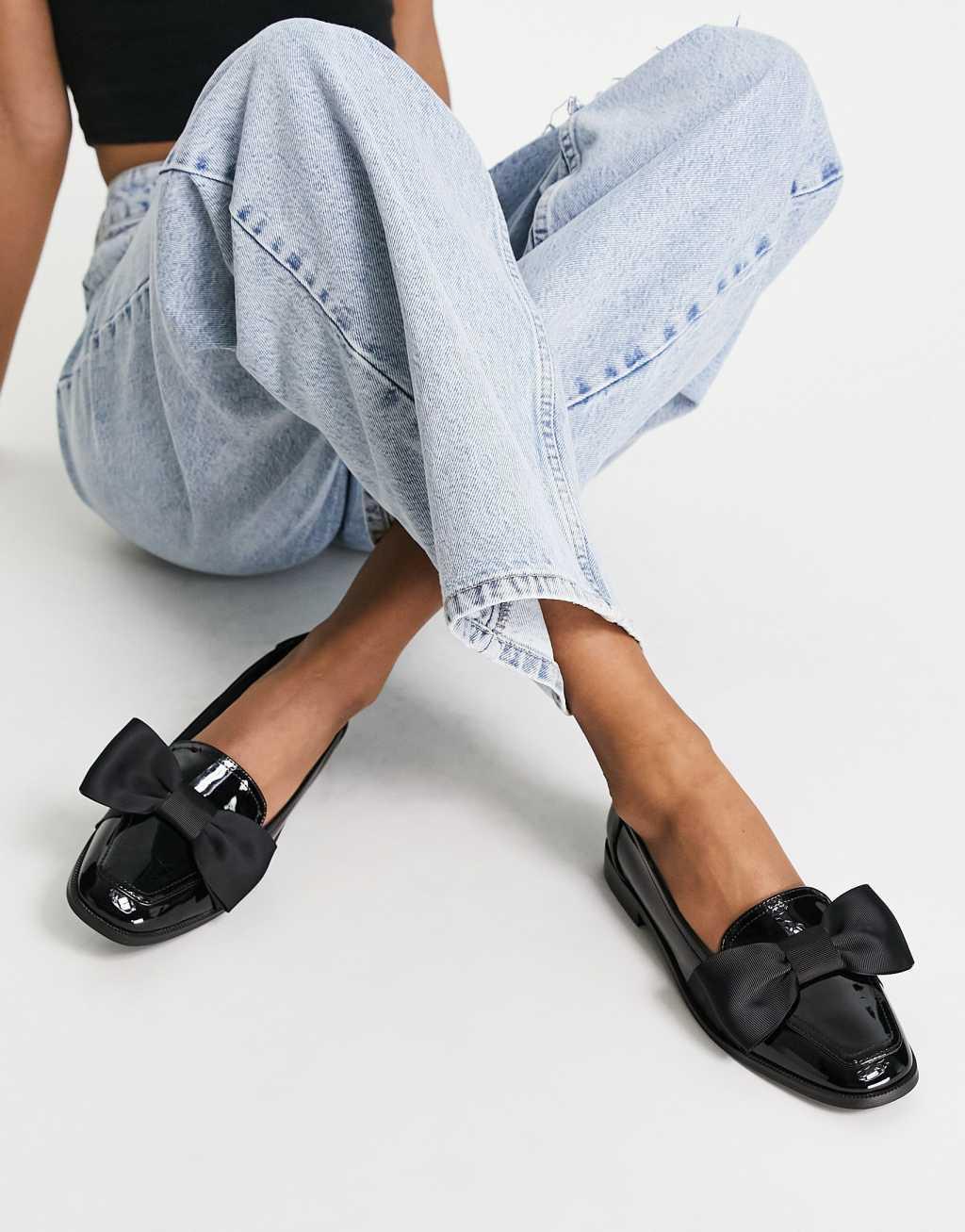 ASOS DESIGN Wide Fit Mentor bow loafer flat shoes Product Image