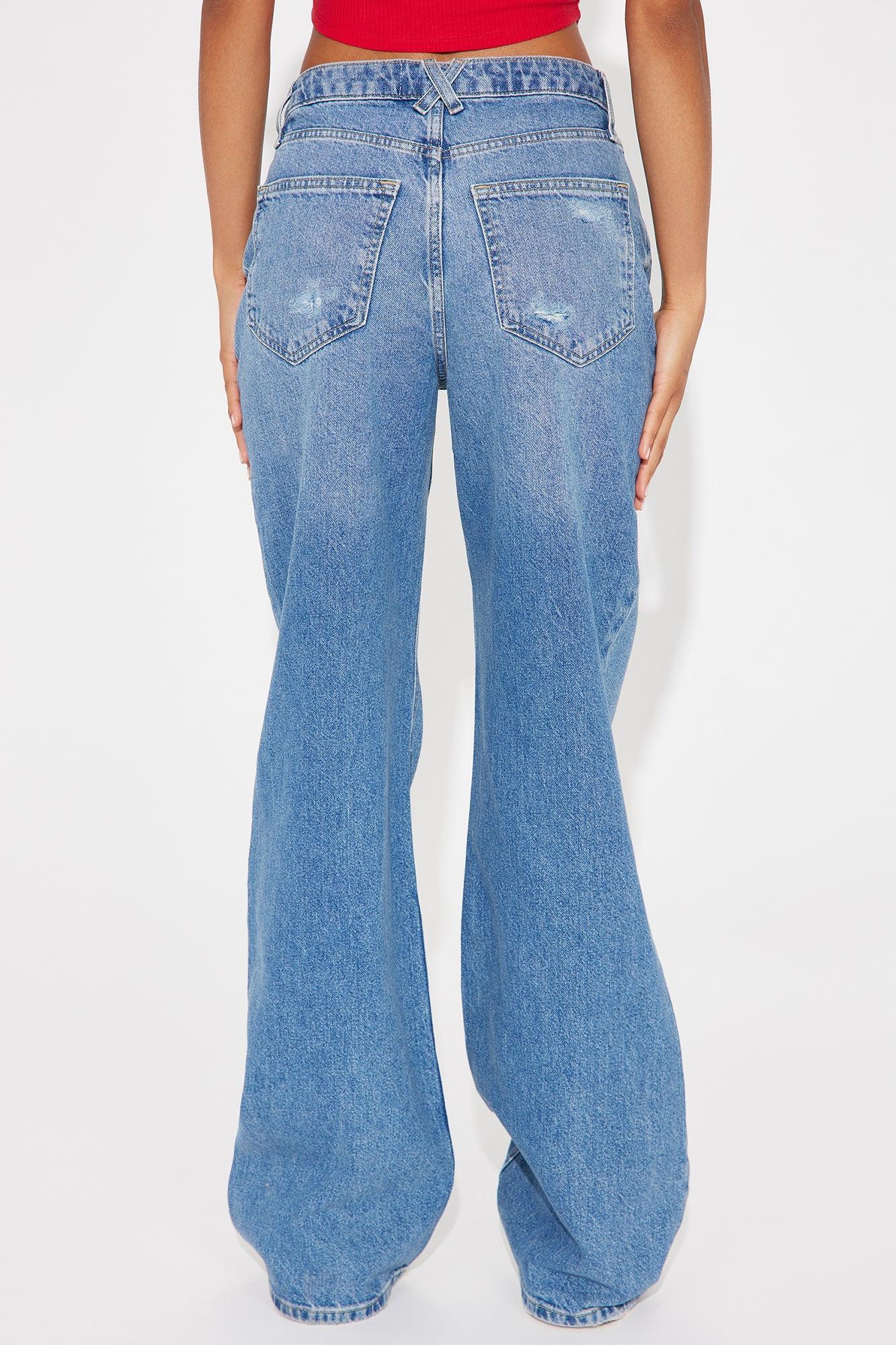 Leading Him On V Waist Baggy Jeans - Medium Wash Product Image