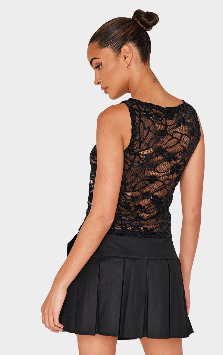 Black Lace Boat Neck Long Top Product Image