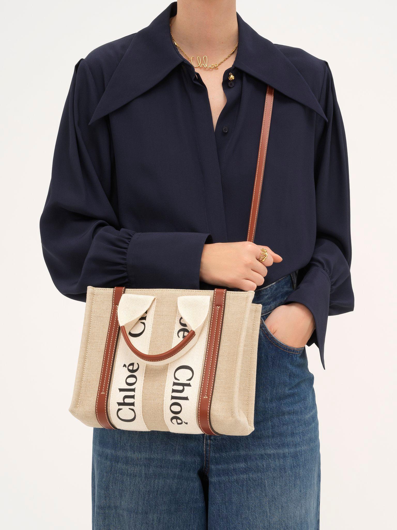 Small Woody tote bag in linen Product Image