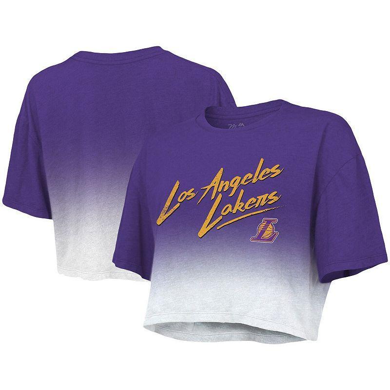 Womens Majestic Threads /White Los Angeles Lakers Dirty Dribble Tri-Blend Cropped T-Shirt Product Image