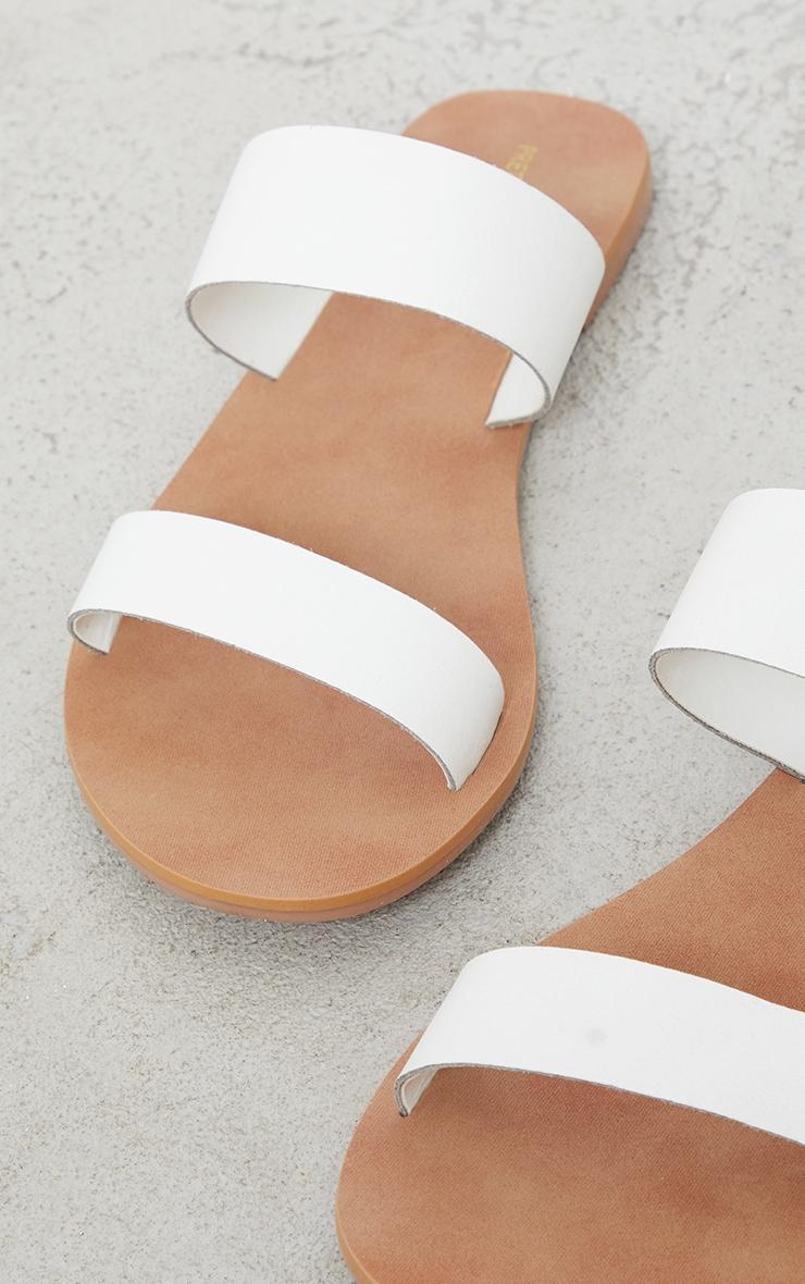 White Twin Strap Basic Real Leather Sandals Product Image