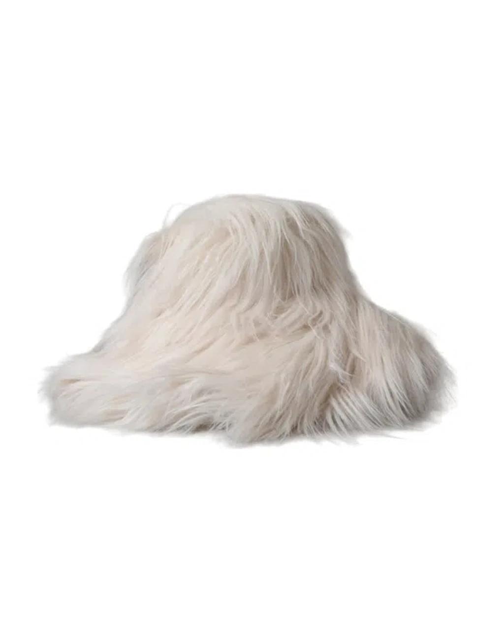 DOLCE & GABBANA Off White Acrylic Fur Womens Bucket Hat Product Image