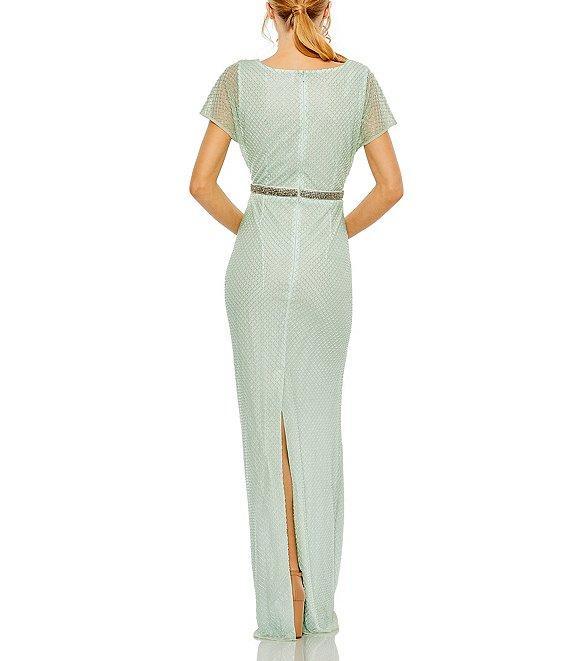 Mac Duggal Embellished V-Neck Short Sleeve Column Gown Product Image