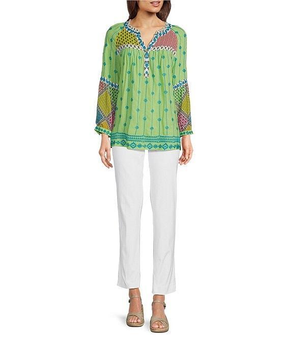 John Mark V-neck Long Sleeve Woven Multi Patchwork Tunic Product Image