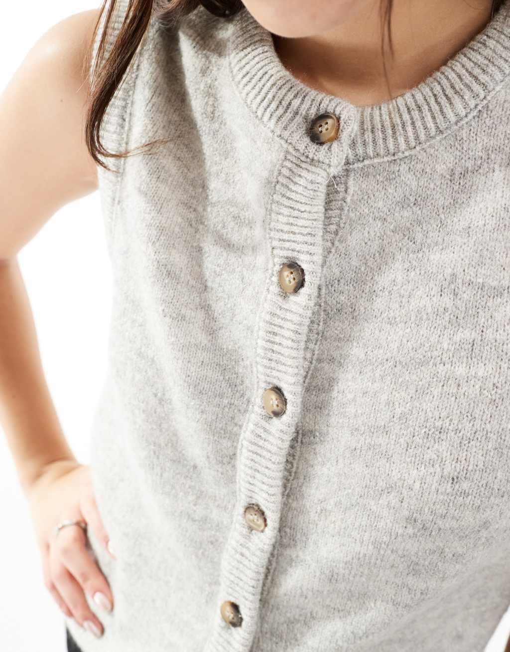 Stradivarius knit cardigan vest in gray Product Image