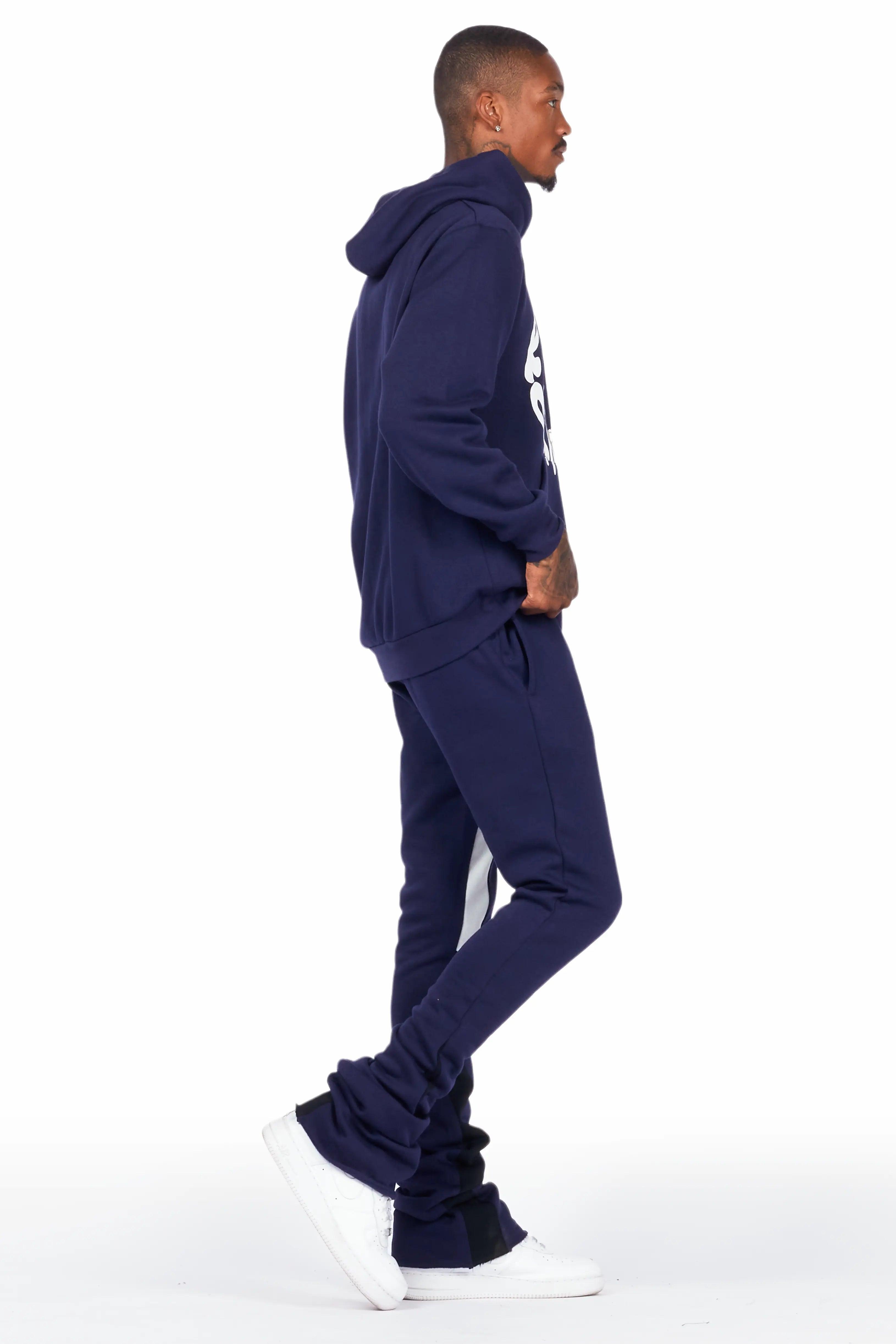 Sky Navy Graphic Hoodie/Super Stacked Pant Set Male Product Image