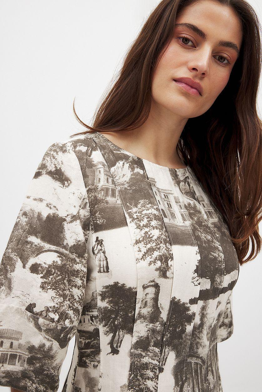 Linen Blend Seam Detail Mini Dress Product Image