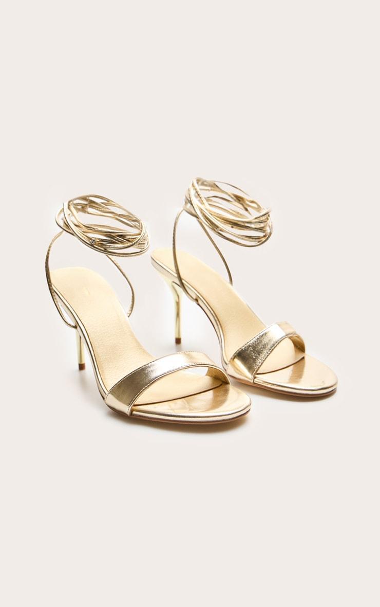 Gold Pu Round Toe Lace Up High Stiletto Heeled Sandals Product Image