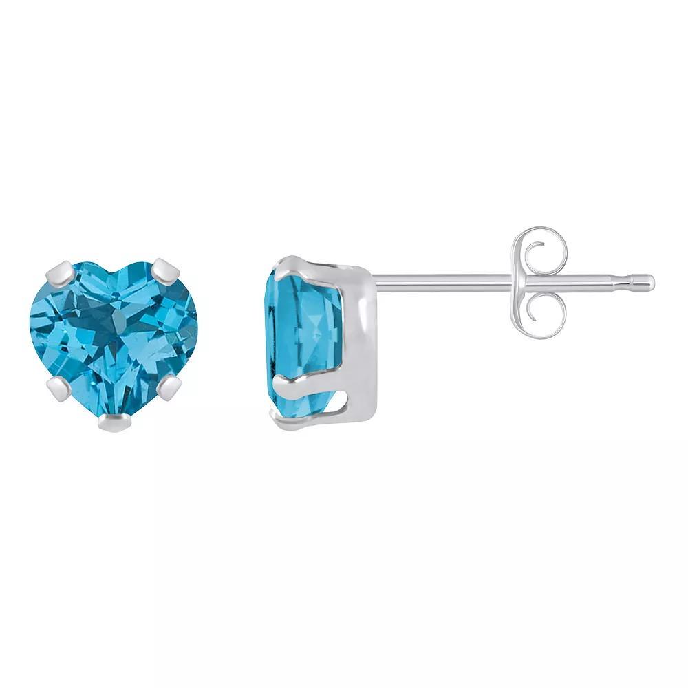 Celebration Gems 10k White Gold 5 mm Heart Shape Gemstone Stud Earrings, Women's, Blue Topaz Product Image