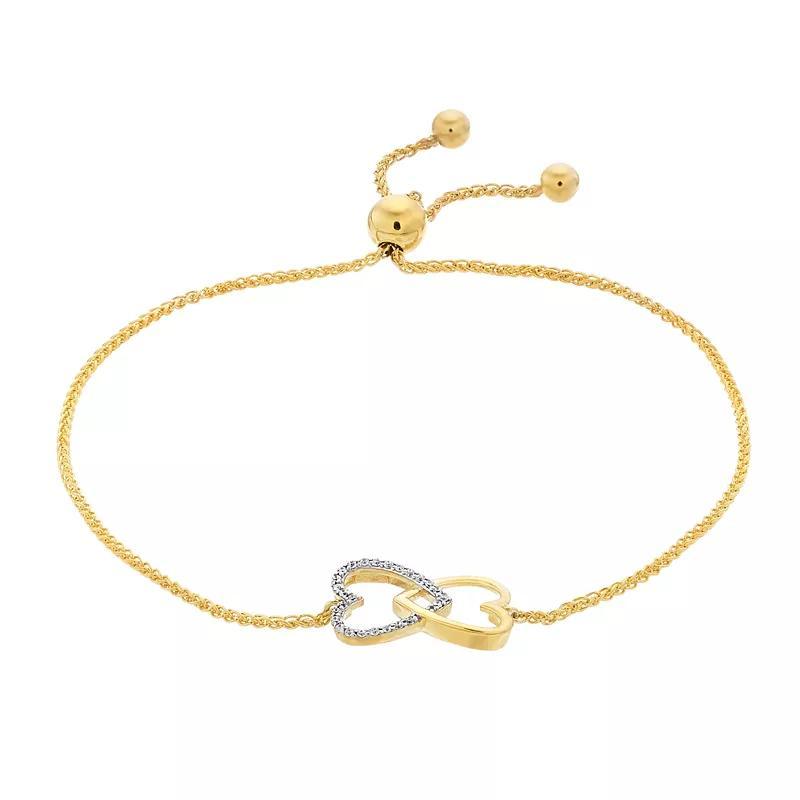 Gold Over Silver 1/10 Carat T.W. Diamond 2 Heart Adjustable Bracelet, Womens Gold Tone Product Image