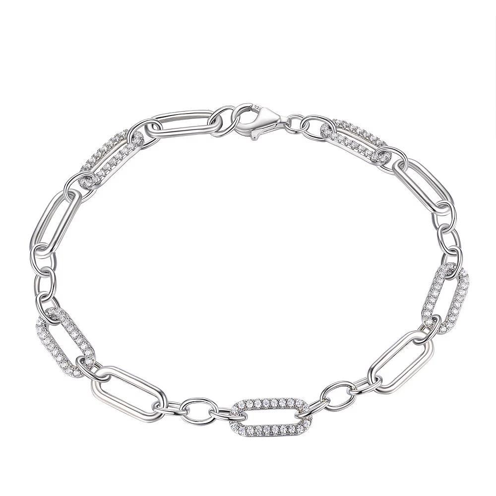 Argento Forte Platinum Over Silver Cubic Zirconia Link Chain Bracelet, Women's, Size: 8", Sterling Silver Product Image