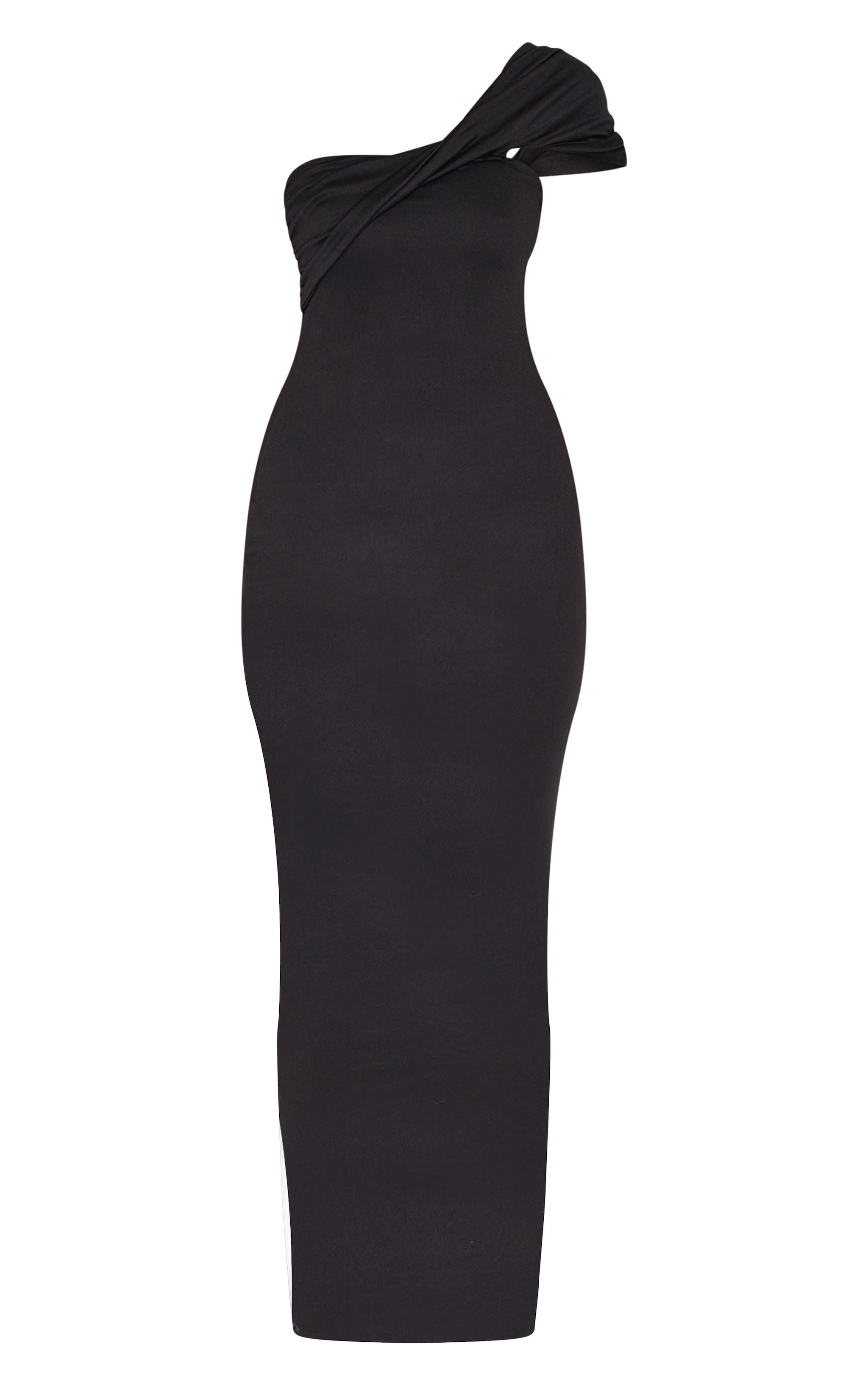  Black Double Contour One Shoulder Maxi Dress Product Image