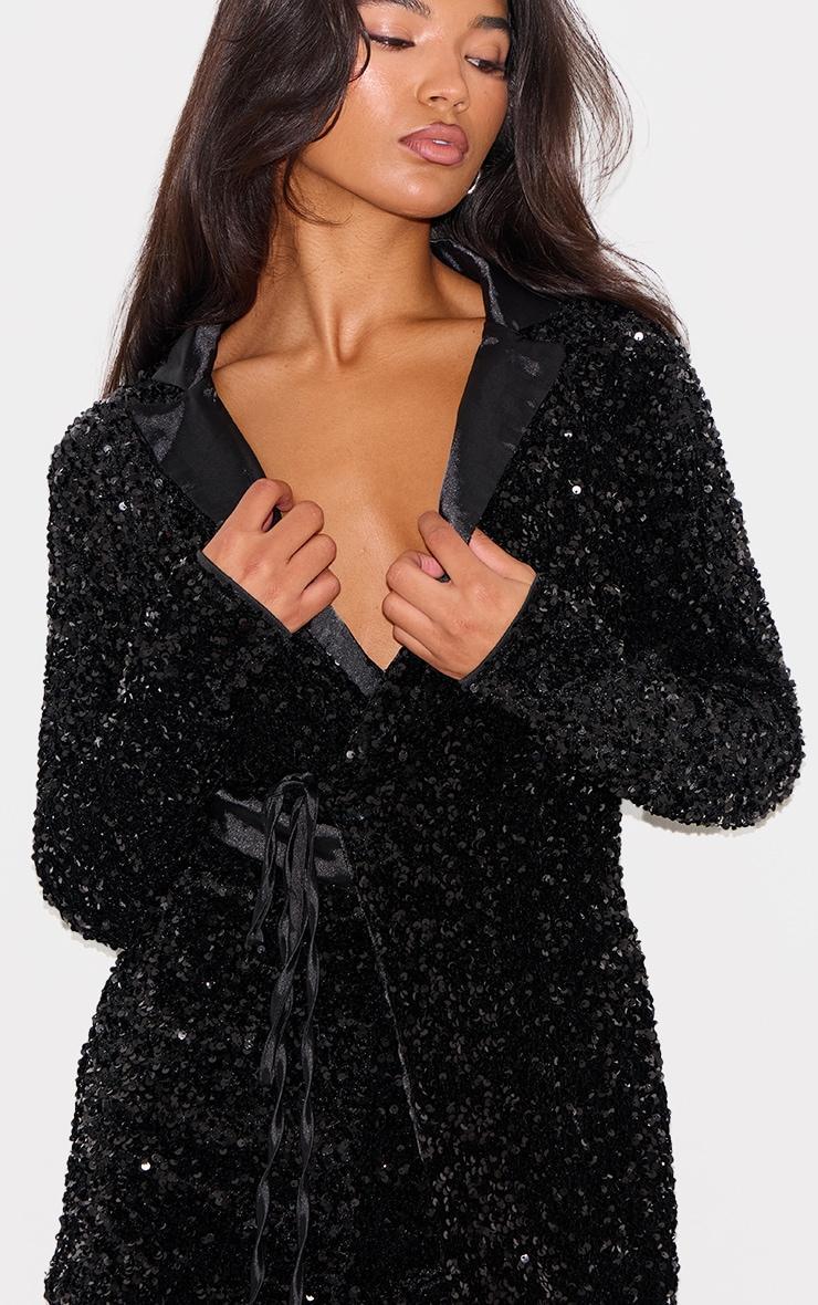 Black Collar Detail Sequin Romper Product Image