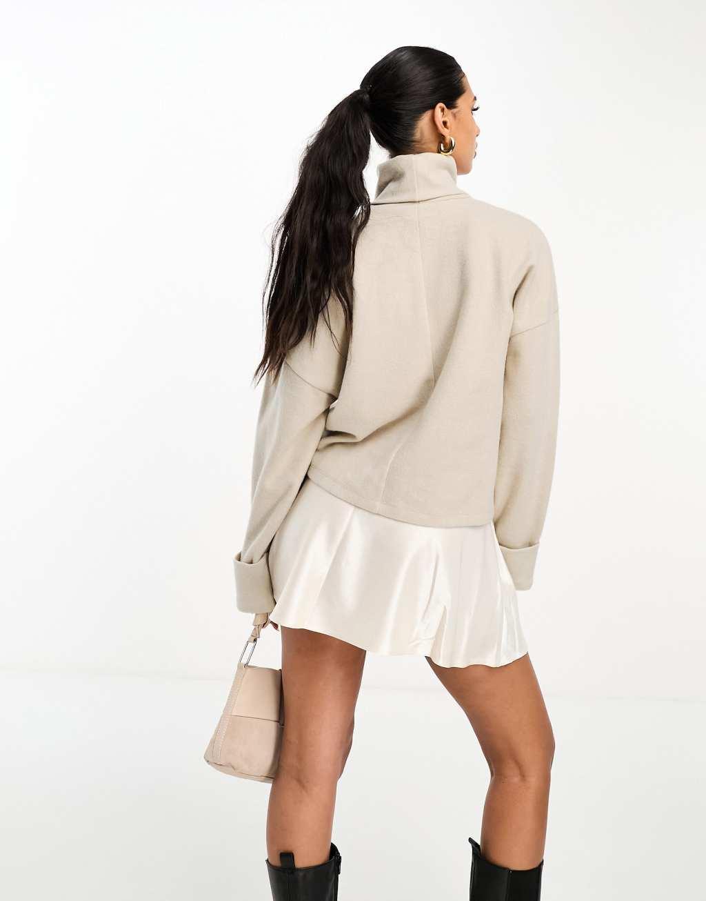 ASOS DESIGN supersoft turtleneck with cuff detail in warm cream - part of a set Product Image