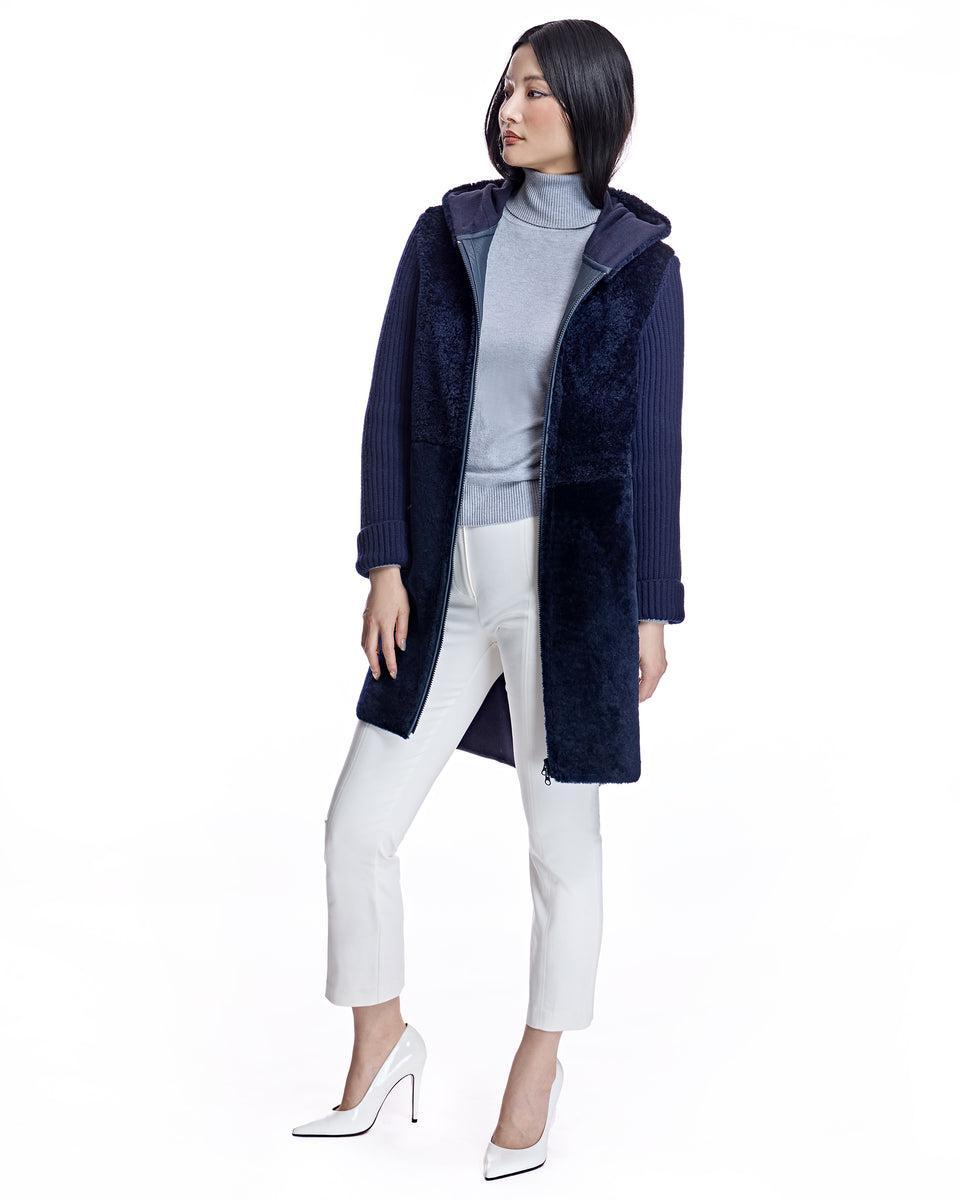 Hooded Shearling Jacket with Zipper Product Image