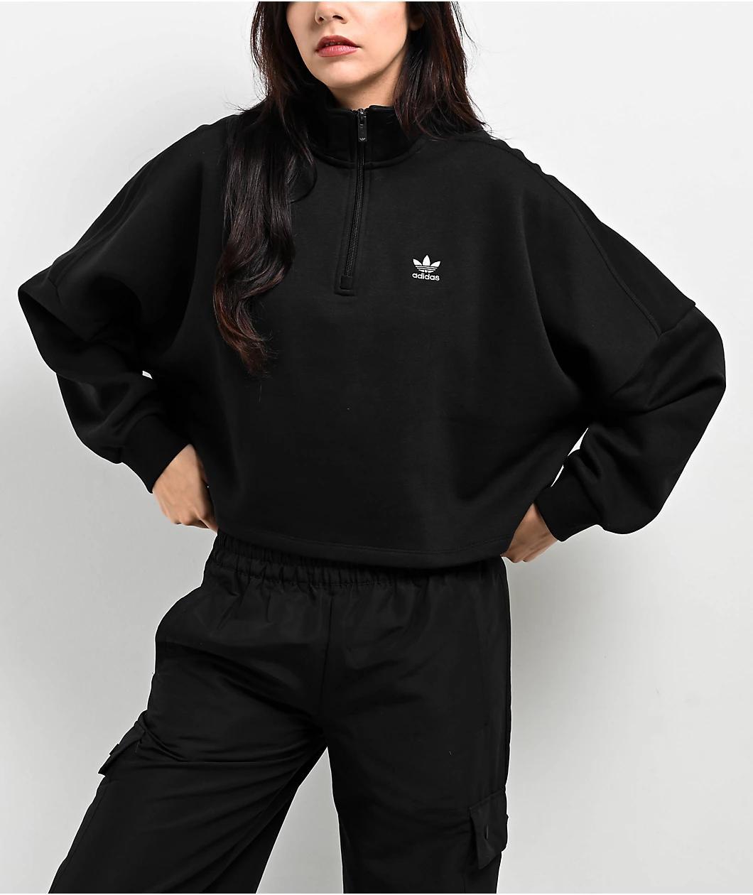 adidas Essentials Black Half Zip Crop Fleece Sweatshirt Product Image