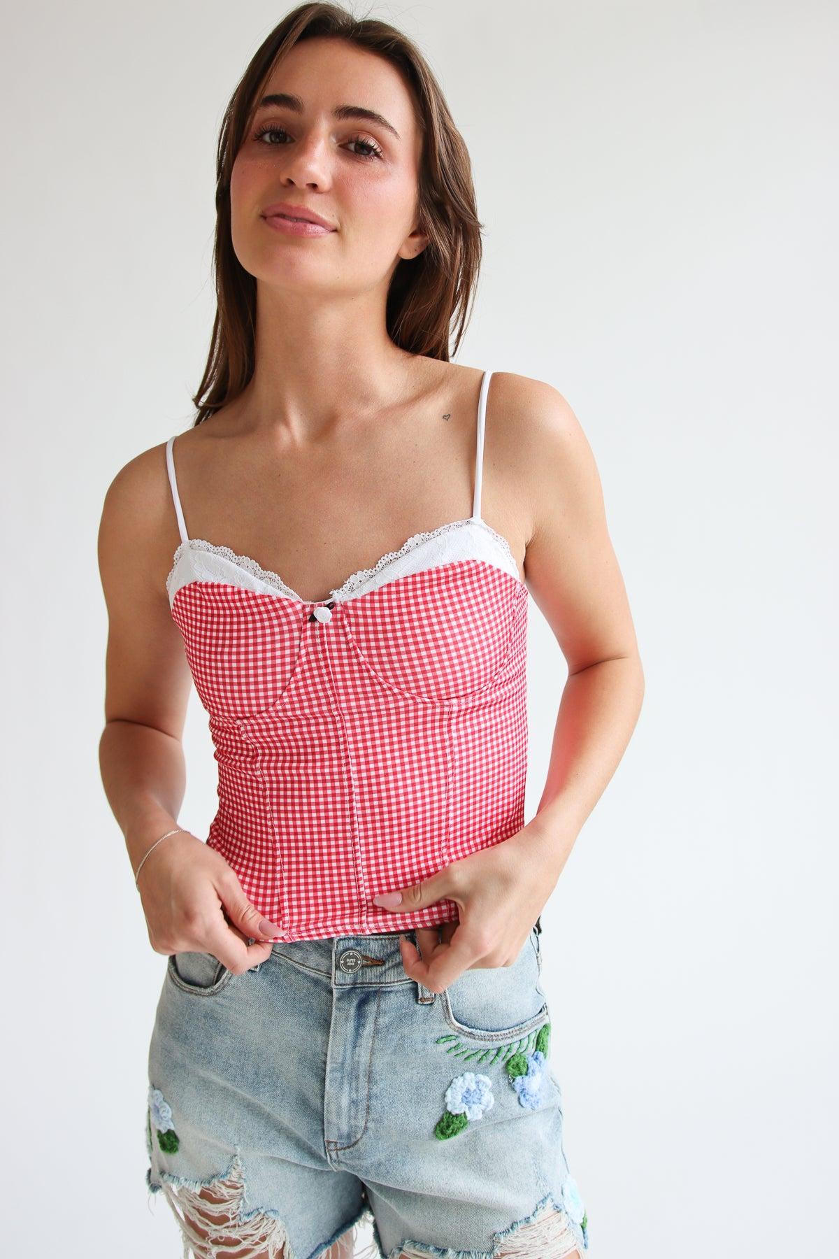 Gingham Rosebud Tank Top Product Image