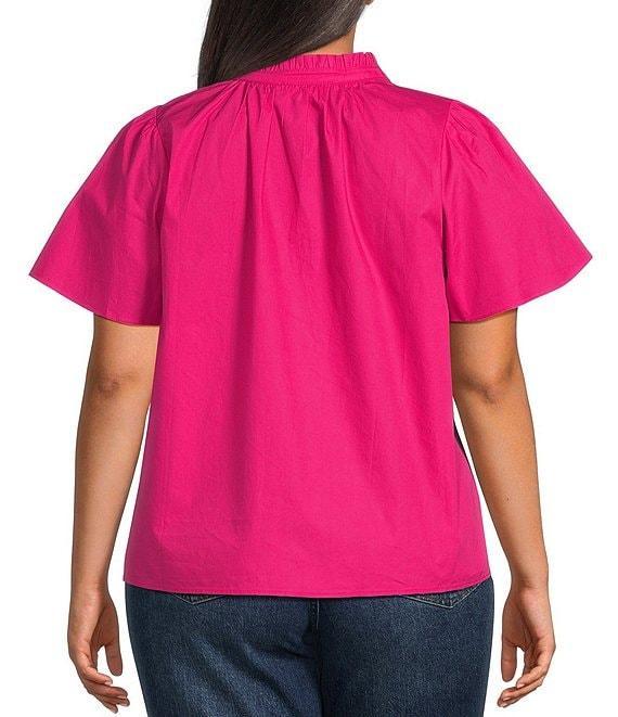 Sugarlips Plus Size Split V-Ruffle Neck Short Sleeve Blouse Product Image