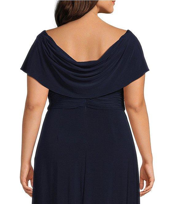 Alex Evenings Plus Size Matte Jersey Cowl Neck Cap Sleeve Pleated Embellished Side Detail Long Gown Product Image