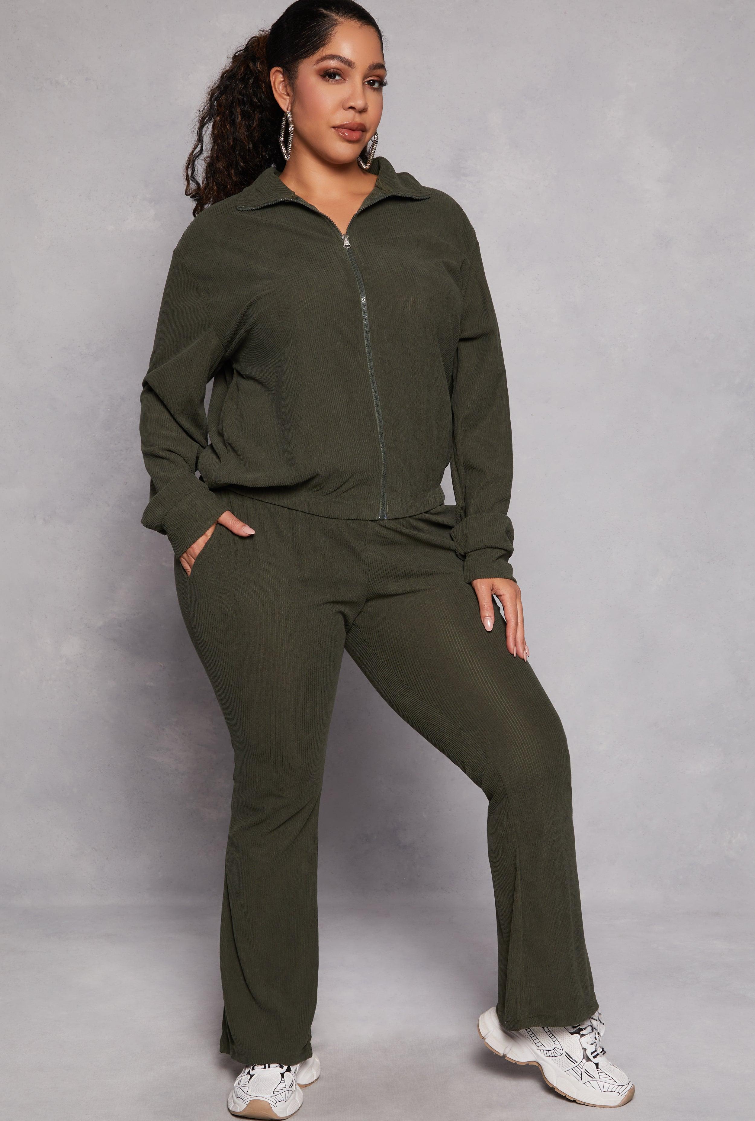 Womens Plus Size Ribbed Knit Flare Pants Product Image