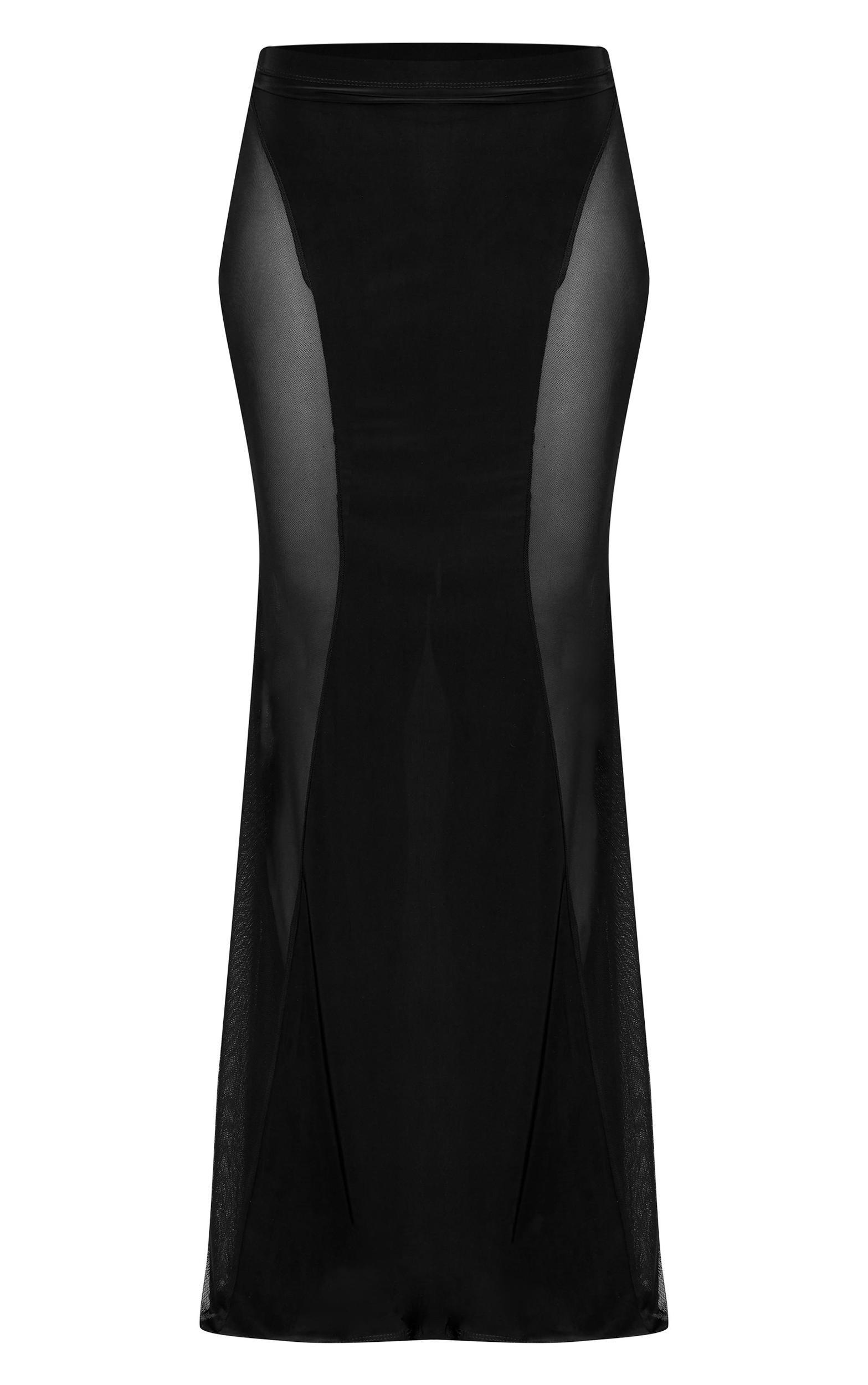 Black Slinky Mesh Detail Maxi Skirt Product Image