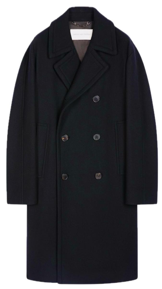 DRIES VAN NOTEN Double-breasted Wool Mac Coat In Blue Product Image