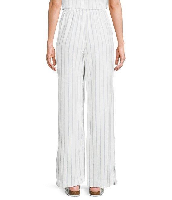 Cloth & Stone Linen Blend High Rise Wide Leg Front Drawstring Stripe Crop Coordinating Pants Product Image