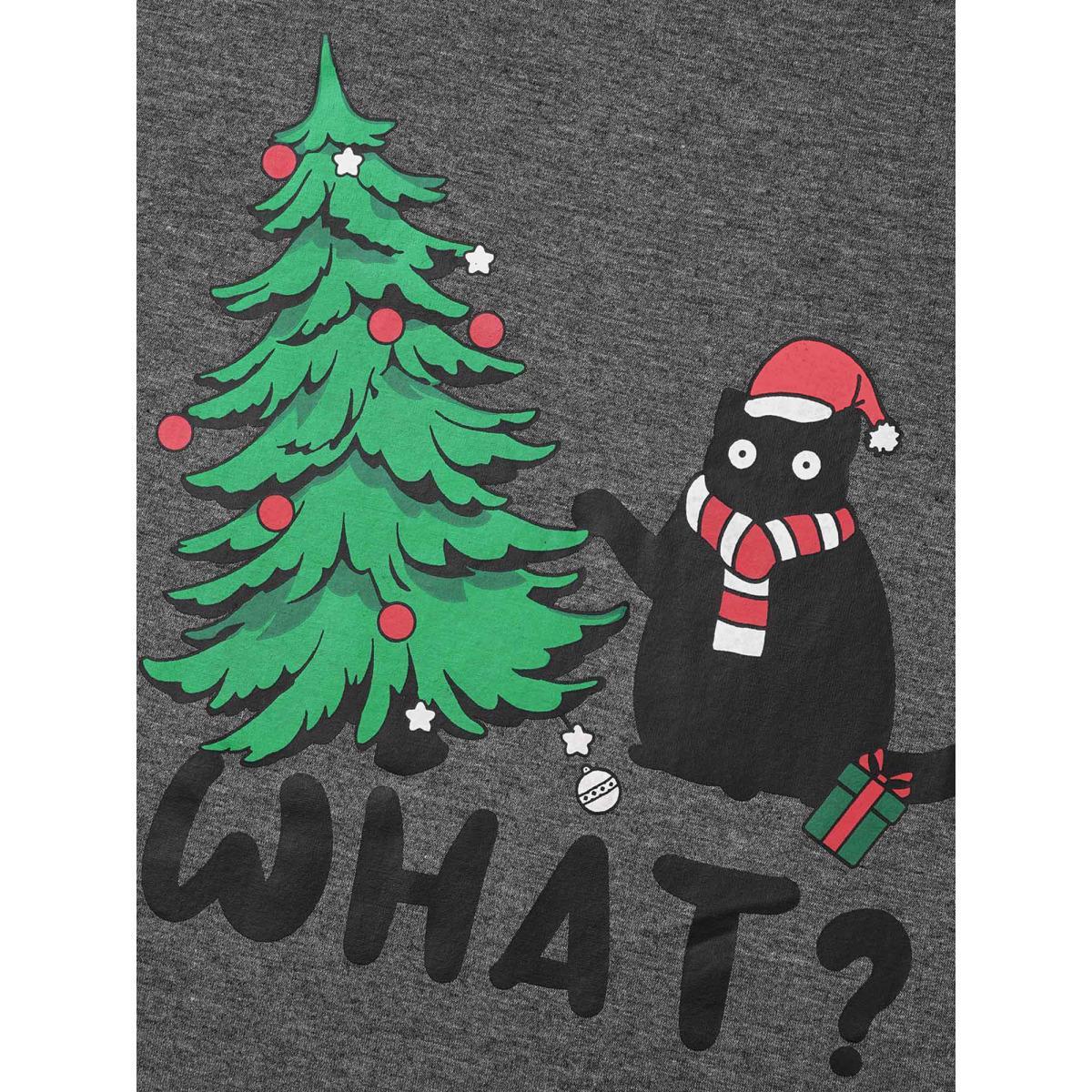 Plus Size Festive Cat And Tree Printed Slim-Fit Tee DimGray Women Casual Non Christmas Round Neck Everyday T-shirts BloomChic 14-16/1X Product Image