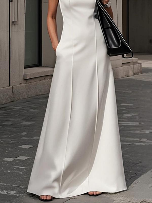 Sleeveless Solid Color Round-Neck Maxi Dresses Product Image