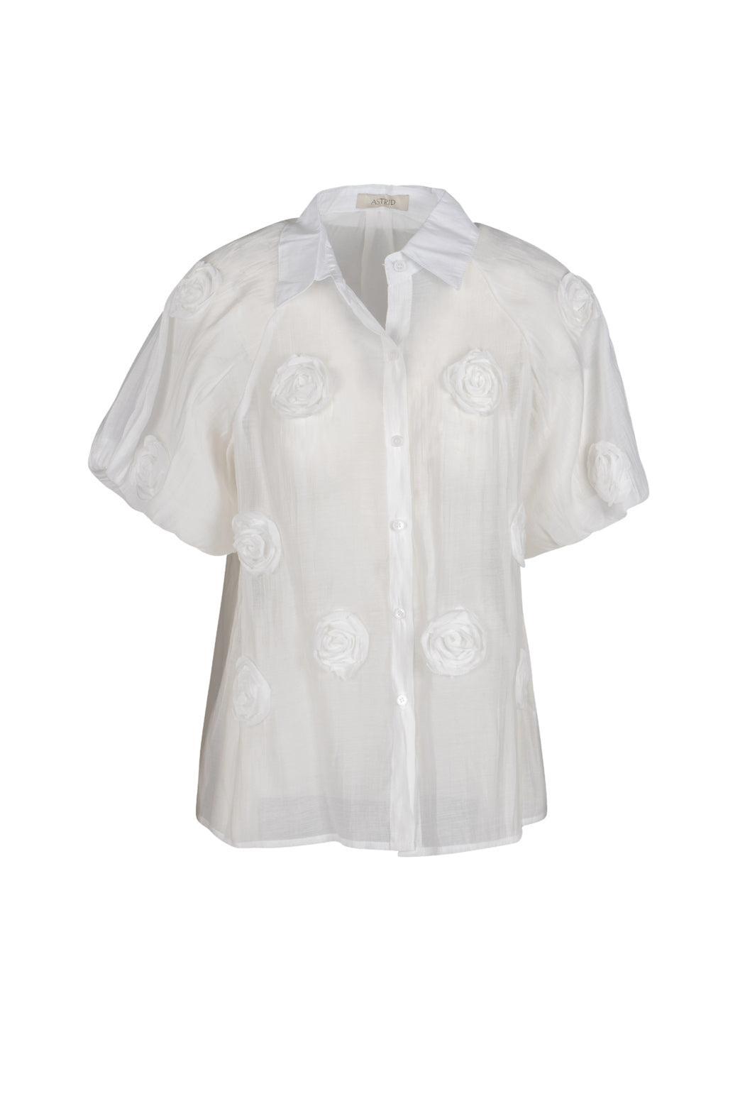 Faye Collared Woven Top with Rosettes Product Image