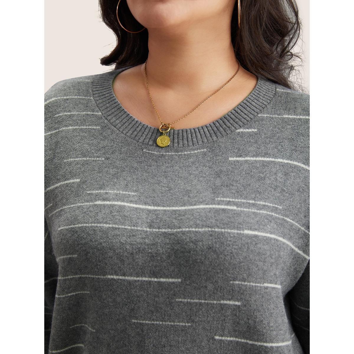 Plus Size Supersoft Essentials Asymmetrical Striped Round Neck Pullover Gray Women Casual Long Sleeve Round Neck Everyday Pullovers BloomChic 28/5X Product Image