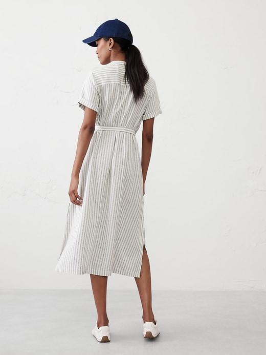 Linen-Blend Utility Midi Shift Dress Product Image