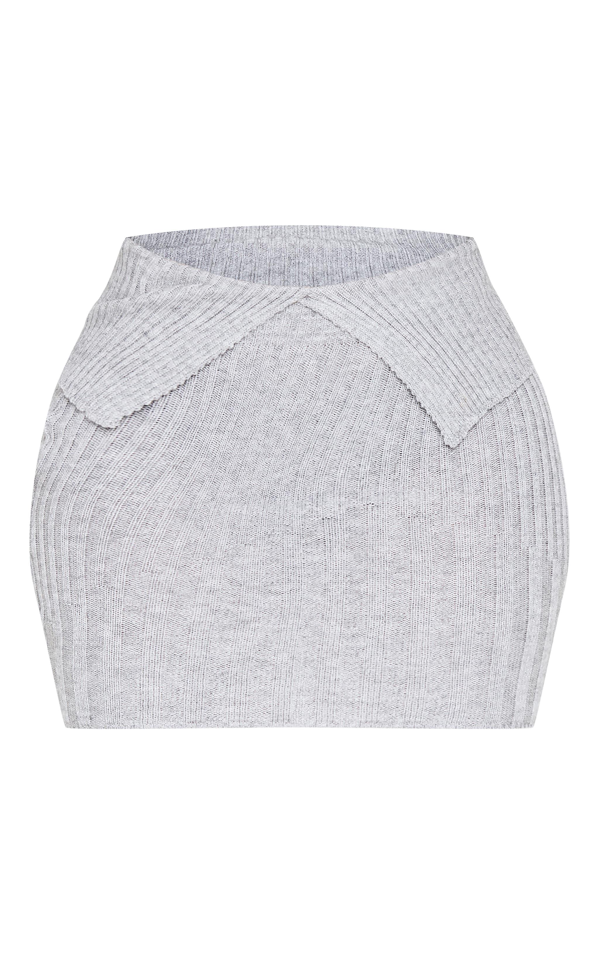 Shape Grey Fold Over Ribbed Mini Skirt Product Image