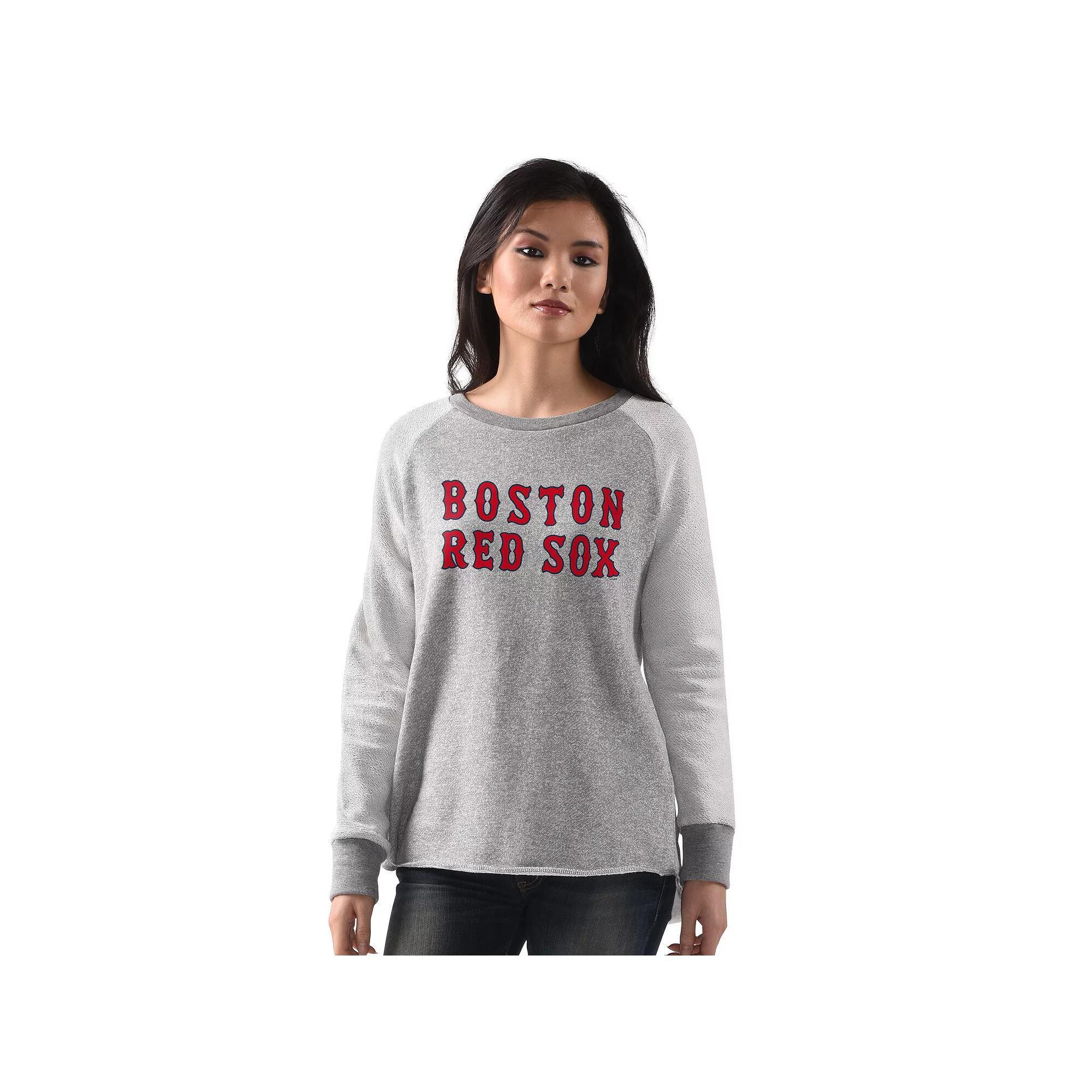 Women's G-III 4Her by Carl Banks Heather Gray Boston Red Sox Gridiron Raglan Pullover Sweatshirt,  Product Image