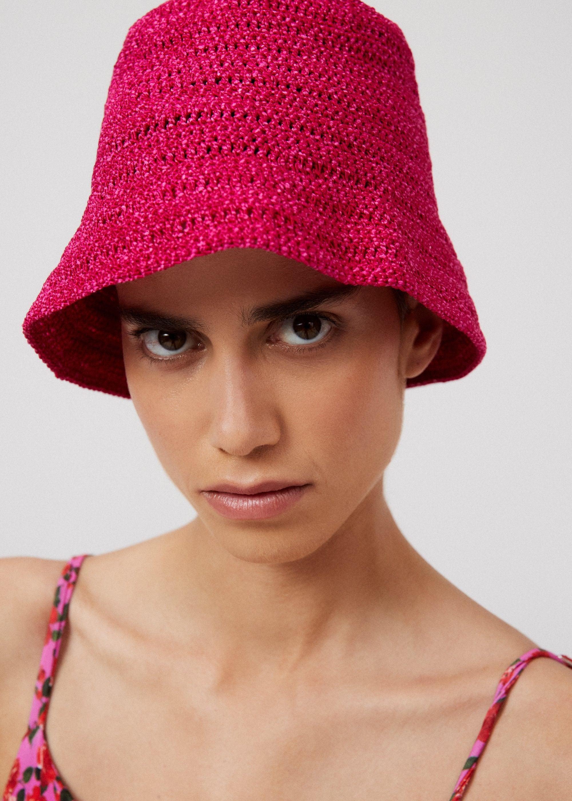 Handmade crochet bucket hat in fuchsia Product Image