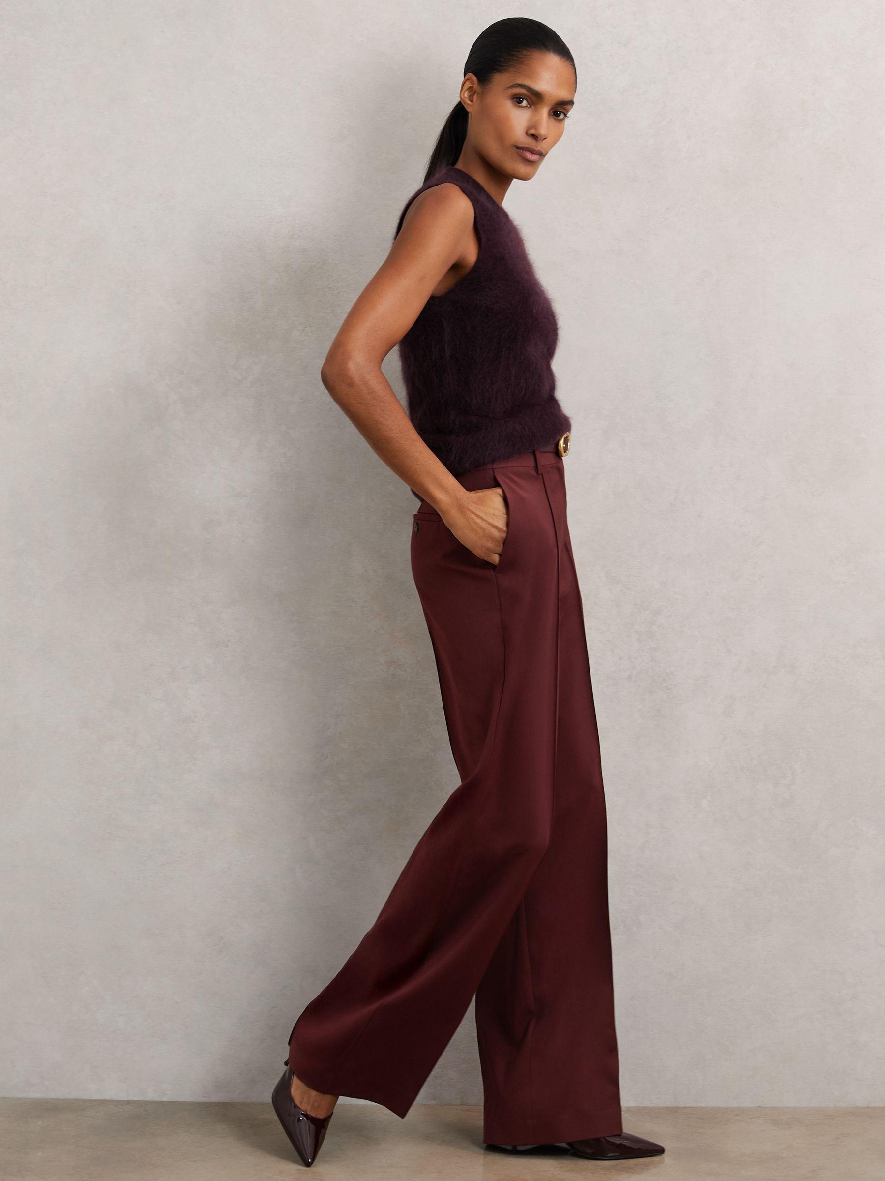 Petite Wide-Leg Pintuck Trousers in Burgundy Product Image