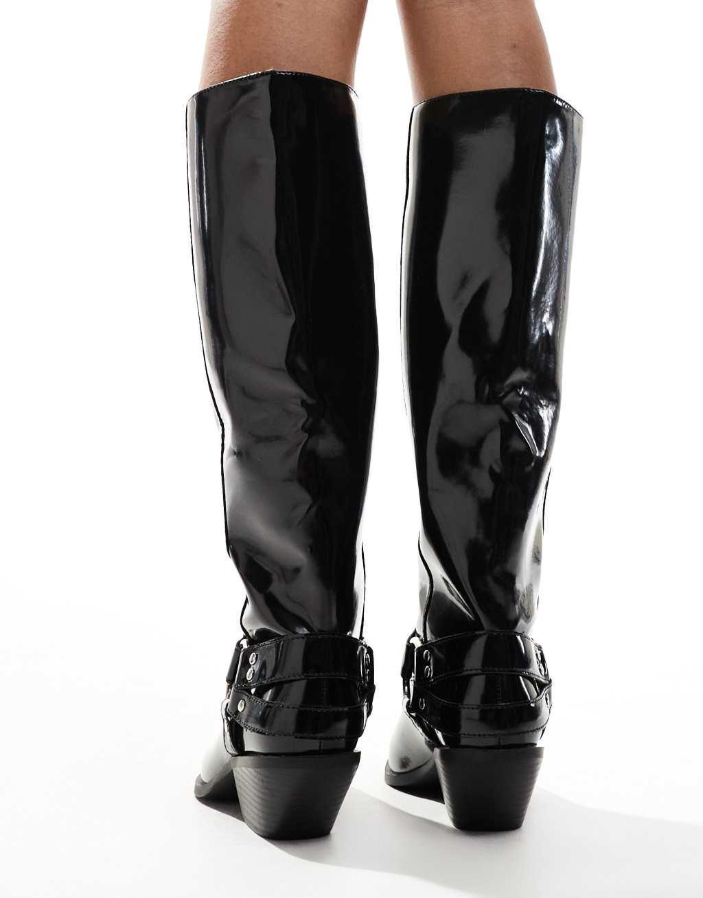 SEQWL knee high western boots in black Product Image