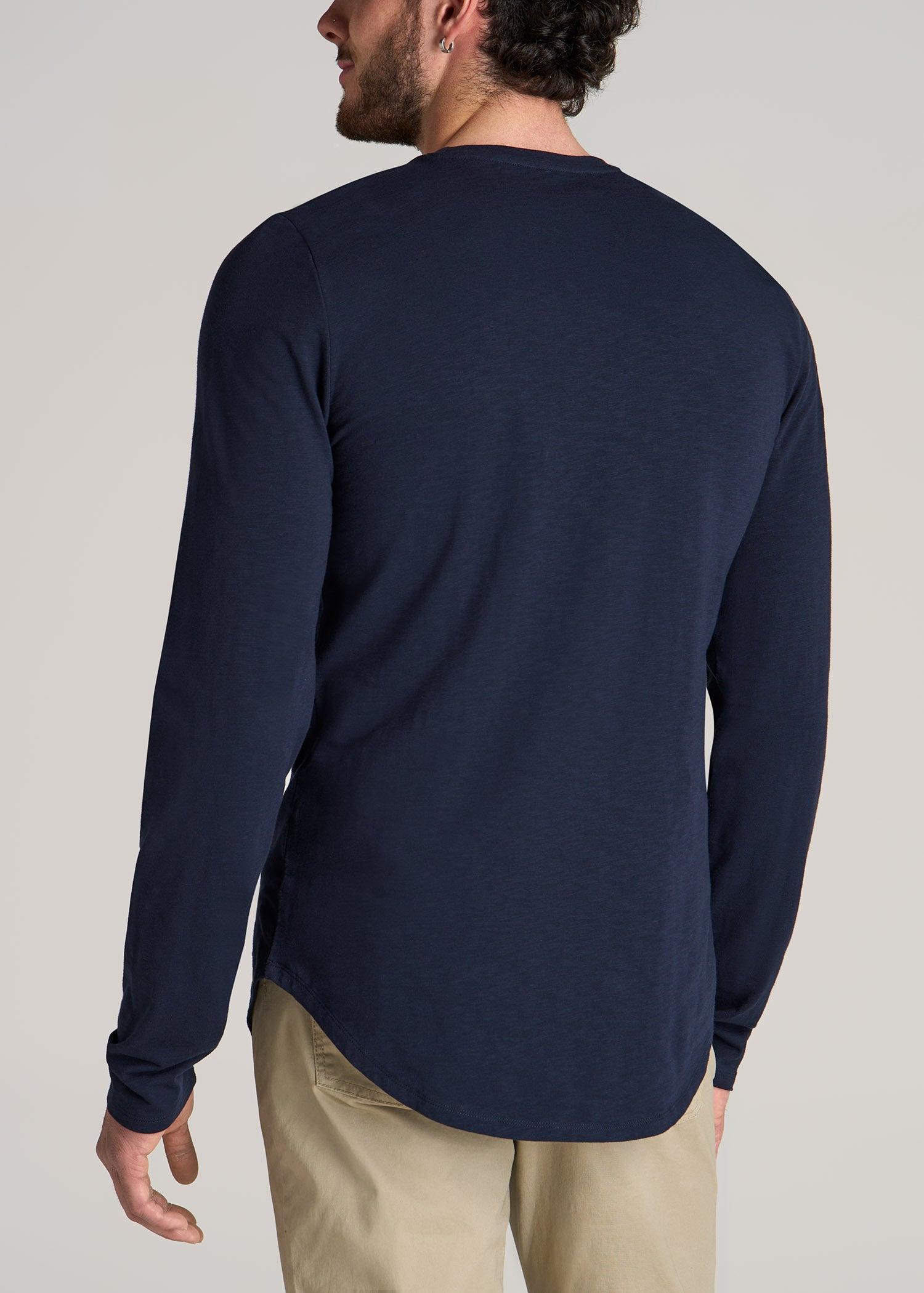 Slub Long Sleeve Scoop Tee for Tall Men in Evening Blue Male Product Image