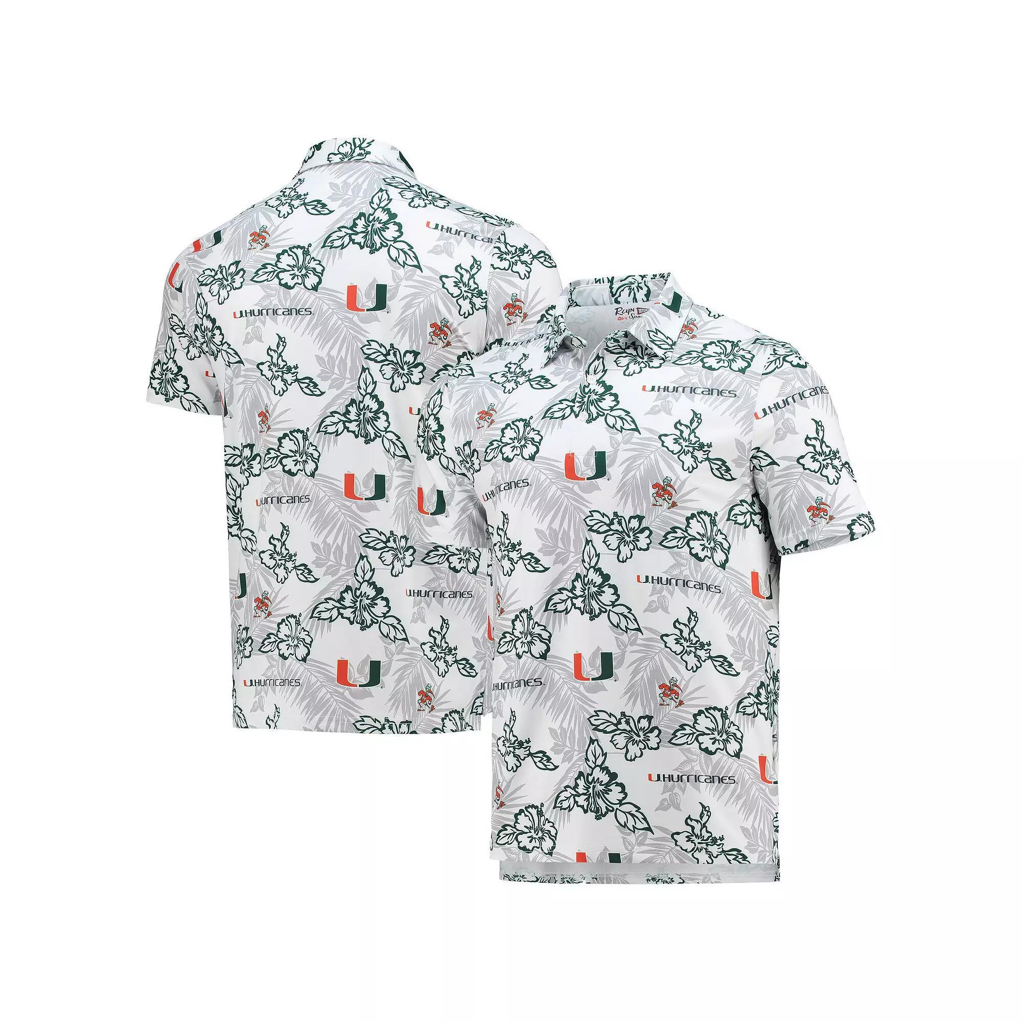 Men's Reyn Spooner White Miami Hurricanes Performance Polo, Size: XL Product Image